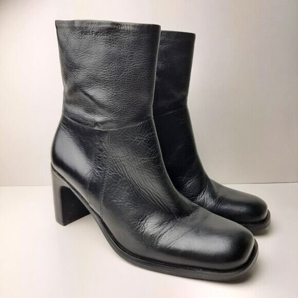 HUSH PUPPIES Waterproof Genuine Leather Square Toe Ankle Bootie Black Sz 5.5 M - Picture 2 of 14
